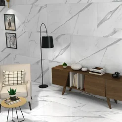Carrelage sol effet marbre brillant blanc l.120 x L.60 cm Statuario