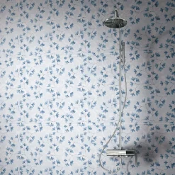 Carrelage sol et mur bleu Floral 60 x 120 cm