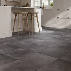 Carrelage sol et mur effet béton anthracite L.61,6 x l.61,6 cm x ép.7,4 mm, Konkrete