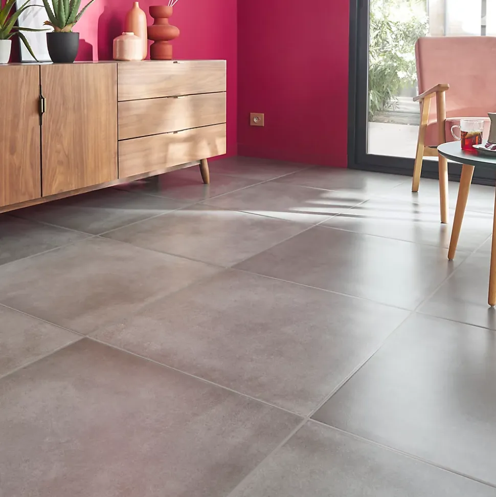Carrelage sol et mur effet béton anthracite L.61,6 x l.61,6 cm x ép.7,4 mm, Konkrete