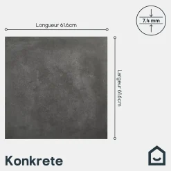 Carrelage sol et mur effet béton anthracite L.61,6 x l.61,6 cm x ép.7,4 mm, Konkrete