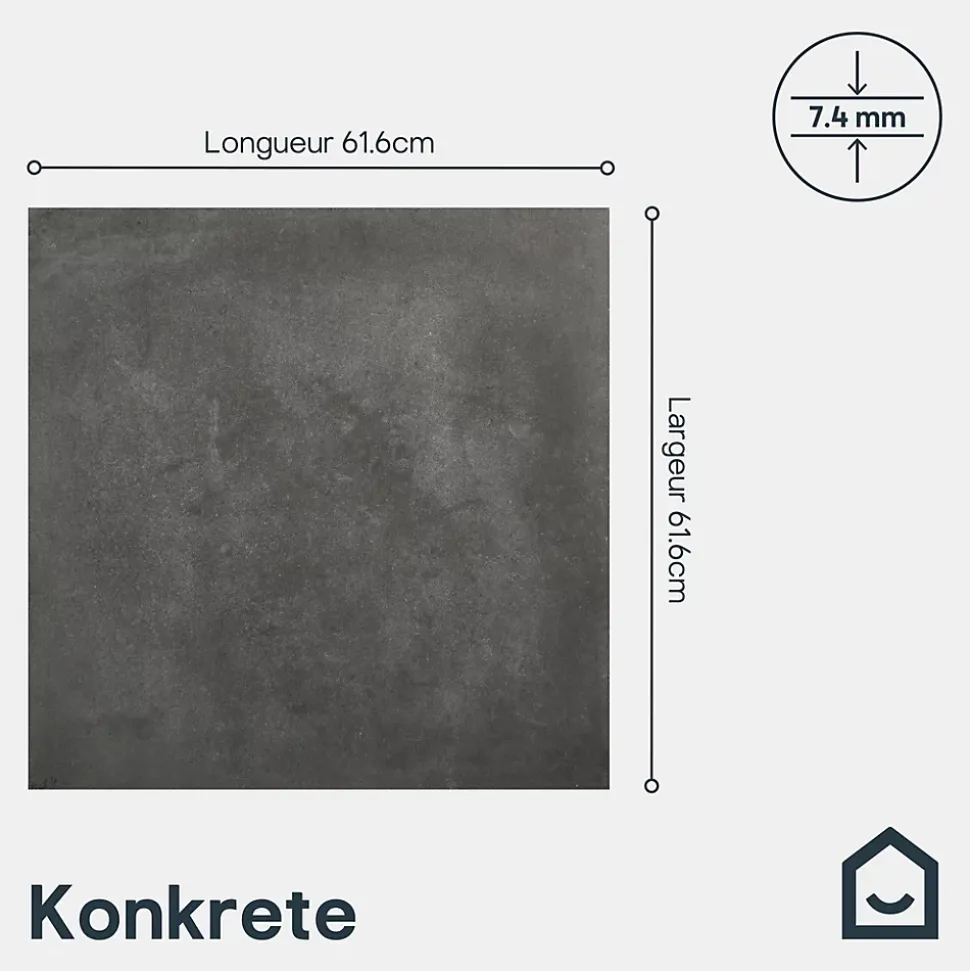 Carrelage sol et mur effet béton anthracite L.61,6 x l.61,6 cm x ép.7,4 mm, Konkrete