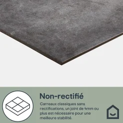 Carrelage sol et mur effet béton anthracite L.61,6 x l.61,6 cm x ép.7,4 mm, Konkrete