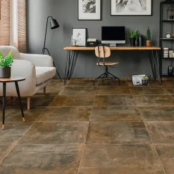 Carrelage sol et mur intérieur effet béton oxydé L.61 x l.61 cm x ép.9 mm, Real Ruggine