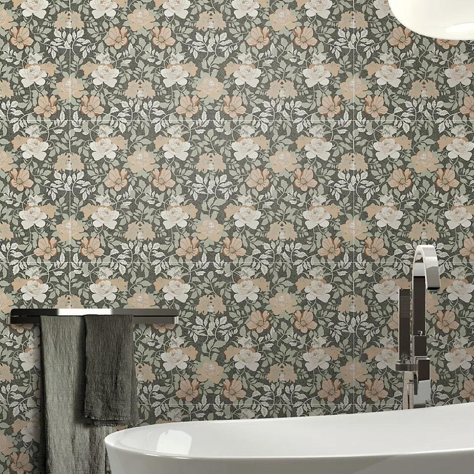 Carrelage sol et mur vert Floral 60 x 120 cm