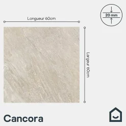 Carrelage sol extérieur en grès cérame émaillé effet pierre beige l.60 x L.60 x ép.2 cm Cancora