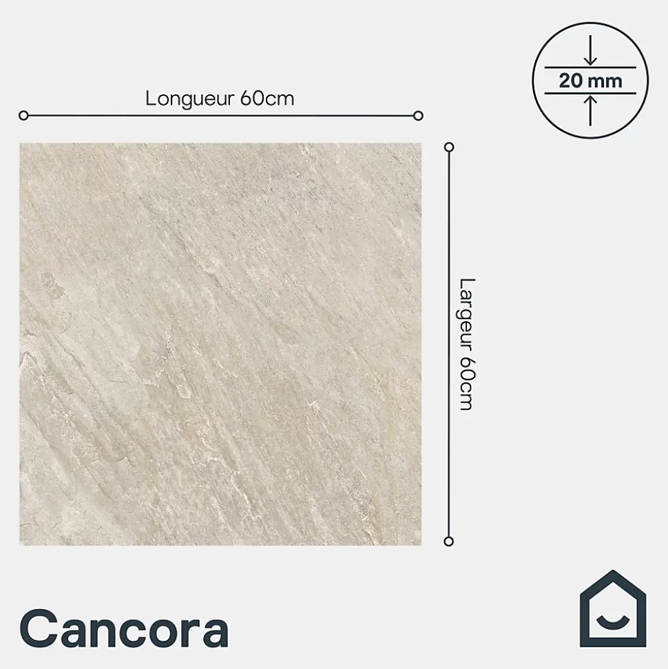 Carrelage sol extérieur en grès cérame émaillé effet pierre beige l.60 x L.60 x ép.2 cm Cancora
