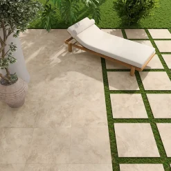 Carrelage sol extérieur en grès cérame émaillé effet pierre beige l.60 x L.60 x ép.2 cm Tamiri