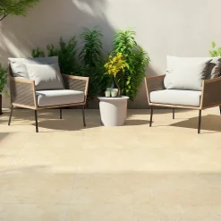 Carrelage sol extérieur en grès cérame émaillé effet travertin beige l.60 x L.60 x ép.0.74 cm Traverno