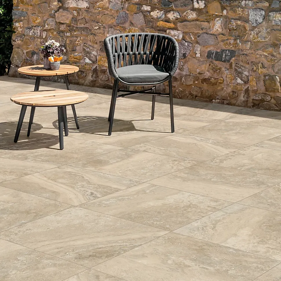 Carrelage sol extérieur en grès cérame émaillé effet pierre beige l.60 x L.60 x ép.0,8 cm Siena