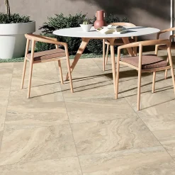 Carrelage sol extérieur en grès cérame émaillé effet pierre beige l.60 x L.60 x ép.0,8 cm Siena