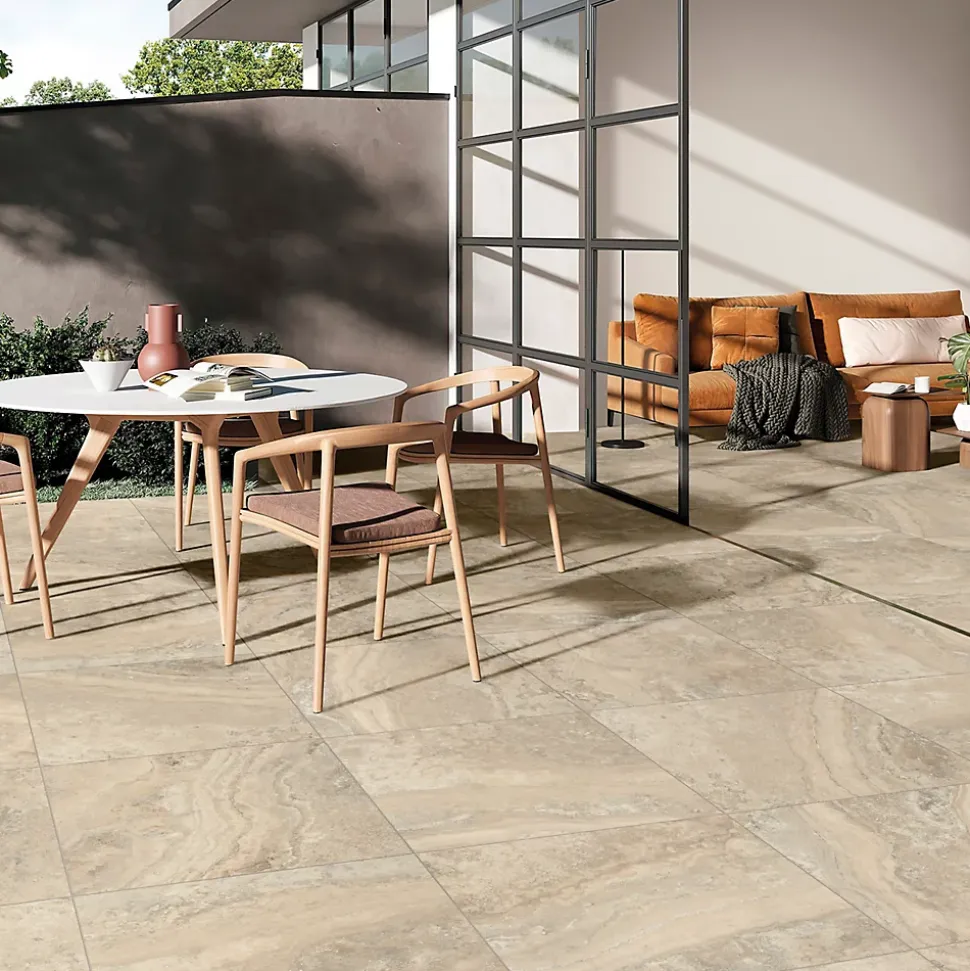 Carrelage sol extérieur en grès cérame émaillé effet pierre beige l.60 x L.60 x ép.0,8 cm Siena