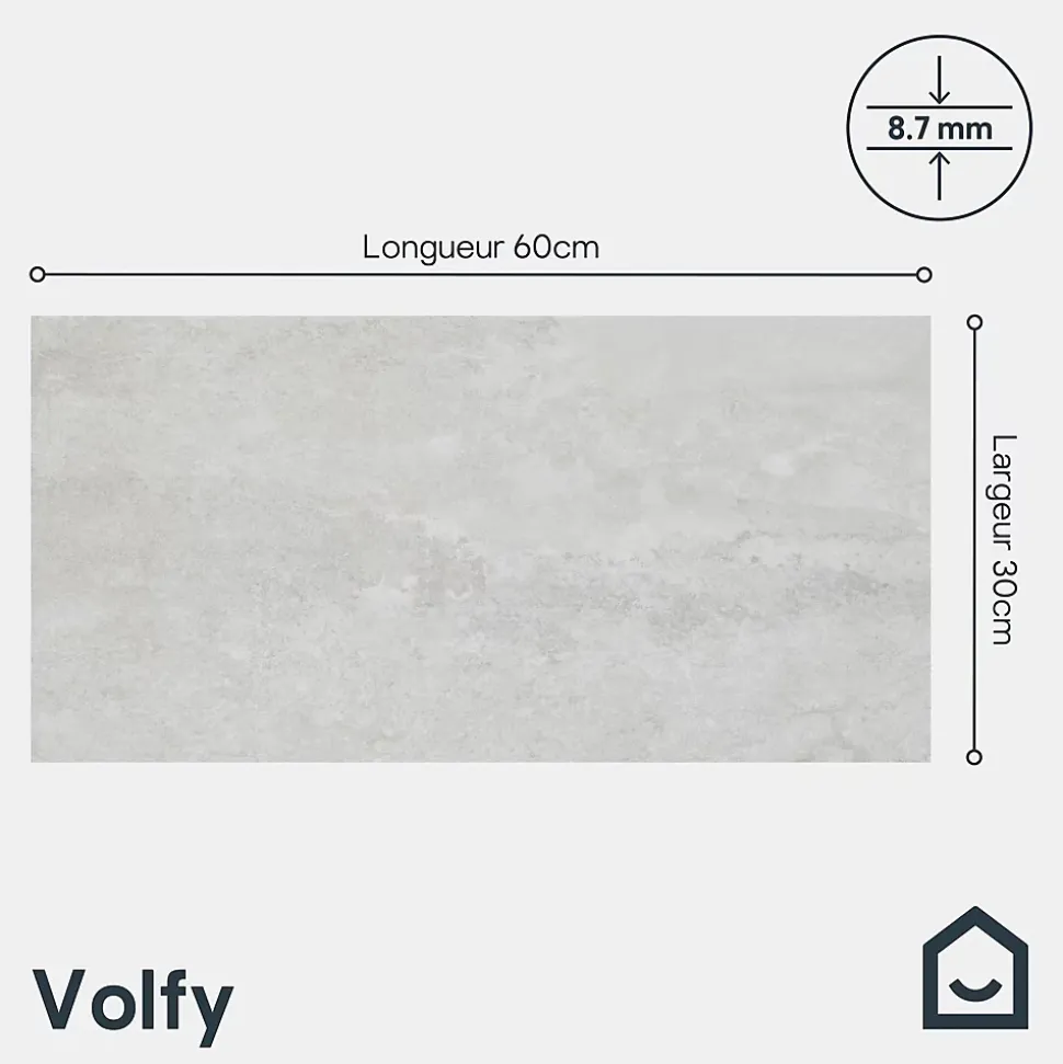 Carrelage sol extérieur gris effet pierre L.60 x l.30 cm x ép.8,7 mm, Volfy