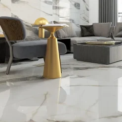 Carrelage sol grand format blanc brillant poli l.120 x L.120 cm VICTORIA