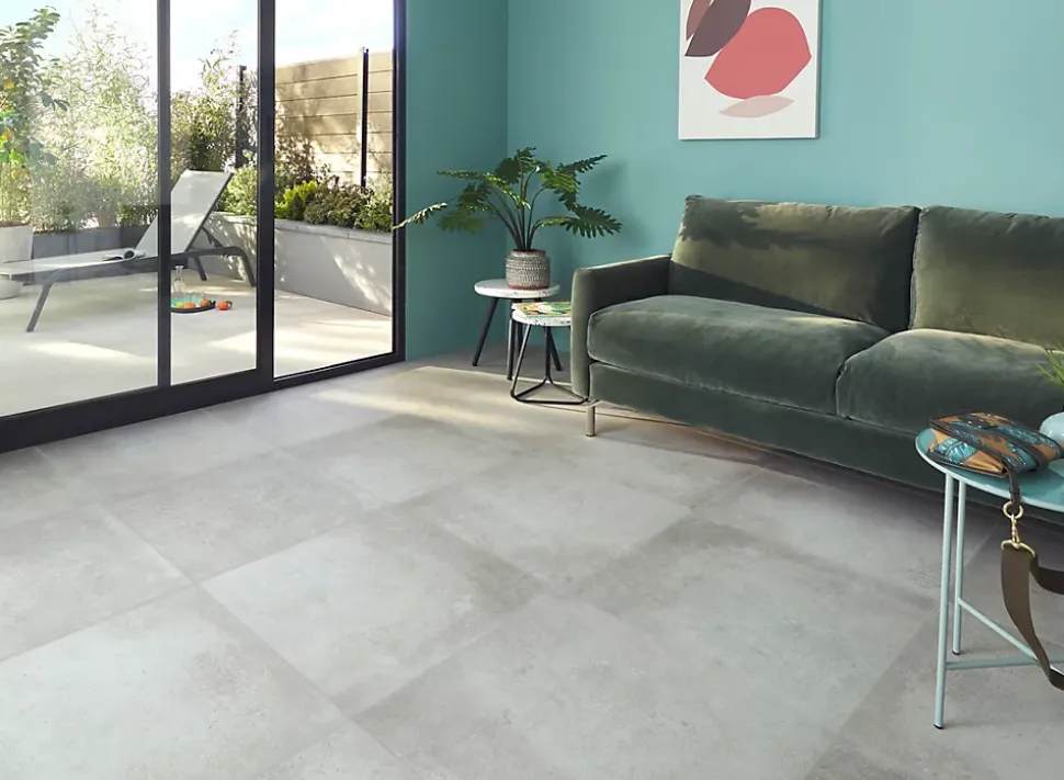 Carrelage sol intérieur gris effet béton L.60 x l.60 cm x 9,5 mm, Kontainer