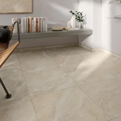 Carrelage sol intérieur porcelaine effet pierre beige mat L.60 x l.60 cm x ép.9,5 mm, Nor