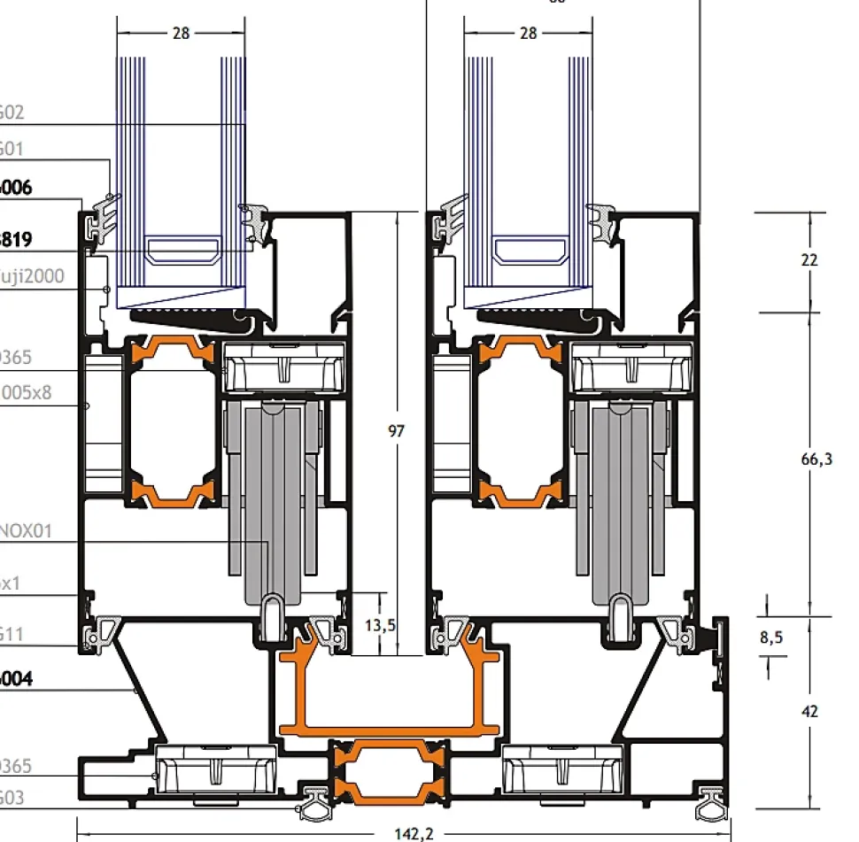 Châssis coulissant en aluminium 2 ventaux DMBG Pro (L.:2400mm x H.:2150mm) Gris antracite RAL 7016