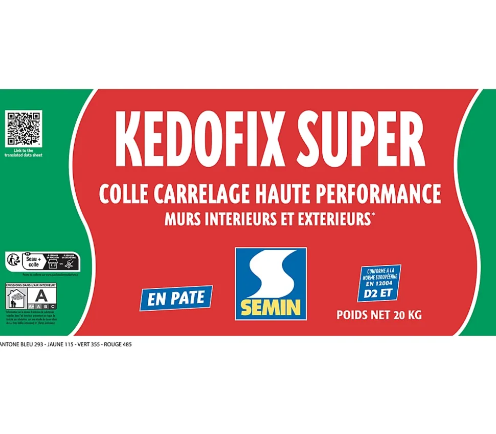 Colle pour Carrelage Haute Performance Kedofix Semin, Prêt à l'emploi, Intérieur/extérieur, seau de 20 kg
