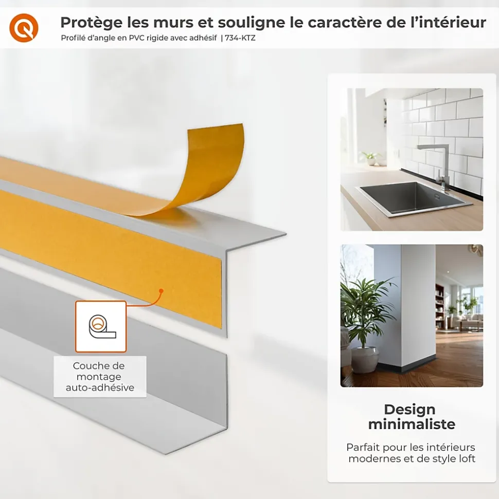 Corniere d'angle interieur PVC 50x20mm QUEST Autocollante, 150 cm, noir
