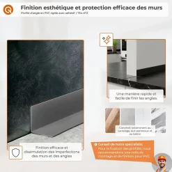 Corniere d'angle interieur PVC 50x20mm QUEST Autocollante, 150 cm, noir