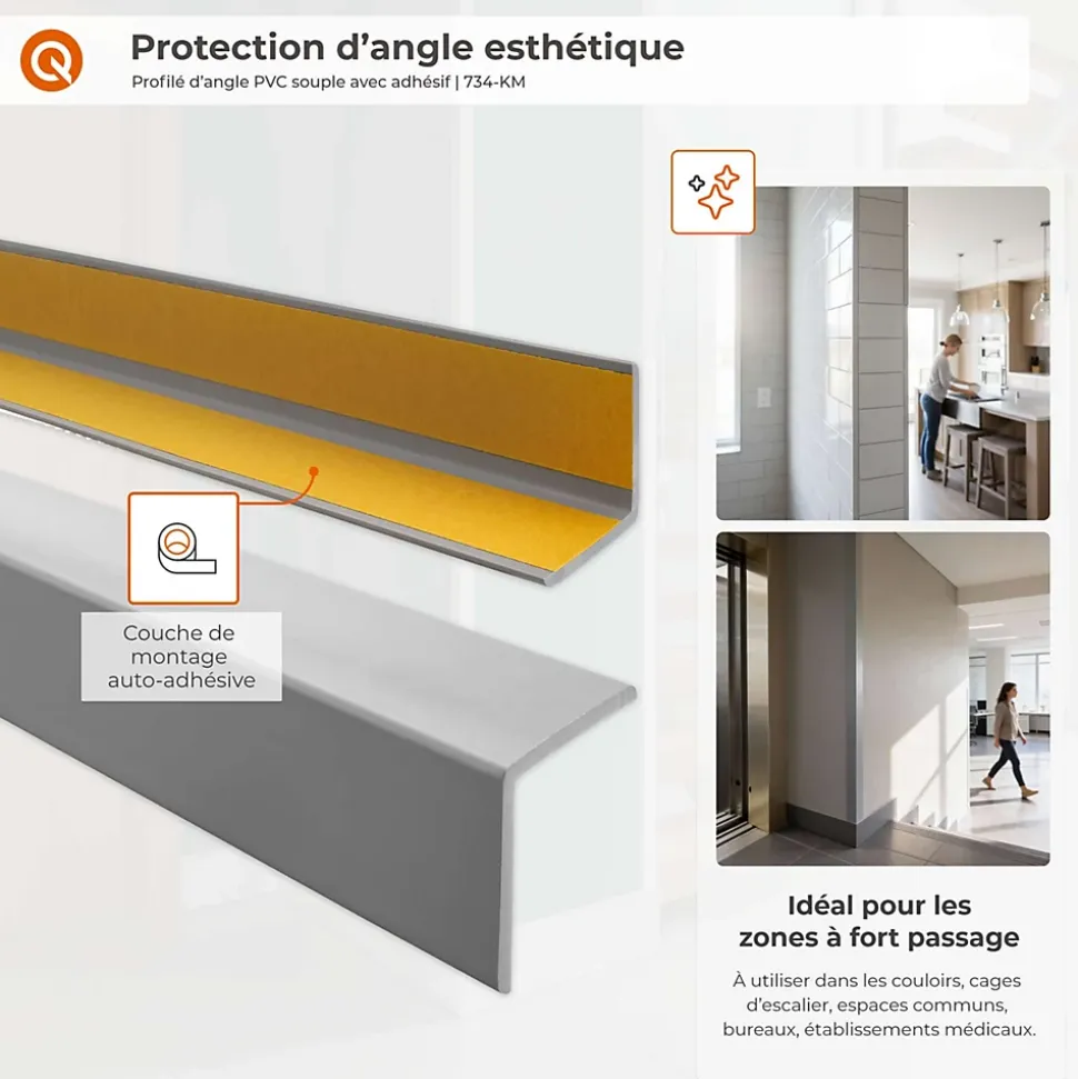 Corniere PVC 50x50mm QUEST, Profile d angle autocollant, Protection murale, 200 cm, noir