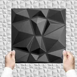 3D PVC panneaux muraux decor gaming chambre mur plafond effet 3D diamant noir plaques PVC decoration 30x30cm 0.09m²