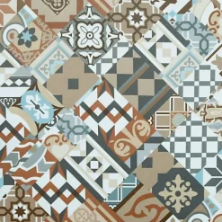 Dalle sol PVC Clipsable Mix and Match - Click 5G - Carreaux de ciment patchwork terracotta - Paquet de 1,49 m²