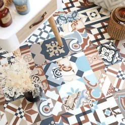 Dalle sol PVC Clipsable Mix and Match - Click 5G - Carreaux de ciment patchwork terracotta - Paquet de 1,49 m²