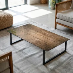 Dessus de table en verre trempé Wallfluent 100x50 cm Structure de planches en bois