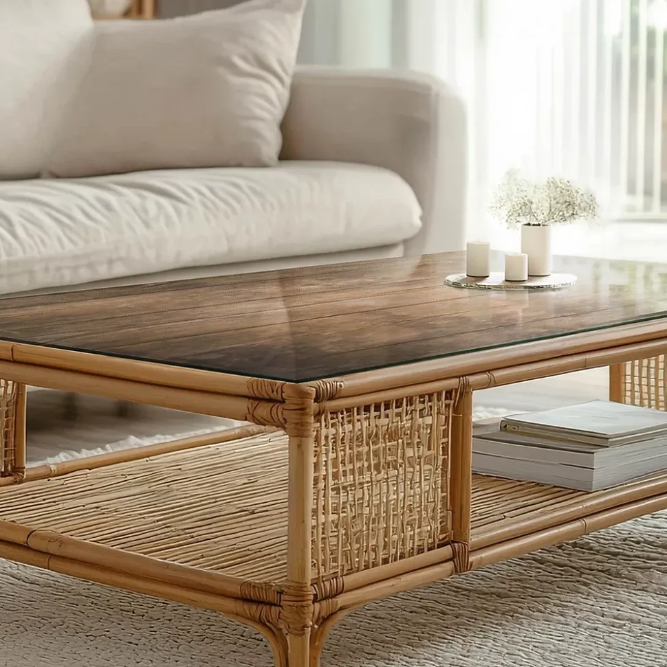 Dessus de table en verre trempé Wallfluent 100x50 cm Structure de planches en bois