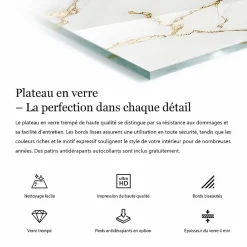 Dessus de table en verre trempé Wallfluent 100x50 cm Structure de planches en bois