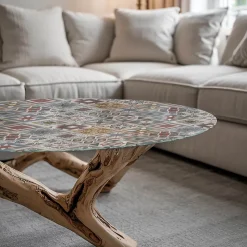 Dessus de table en verre trempé Wallfluent fi70 cm Motif mosaïque avec ornements