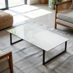 Dessus de table en verre trempé Wallfluent 100x50 cm Couleur blanche lisse