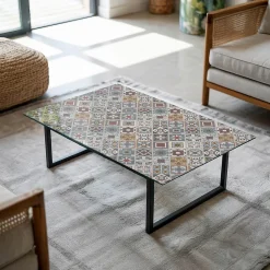 Dessus de table en verre trempé Wallfluent 100x70 cm Motif mosaïque avec ornements
