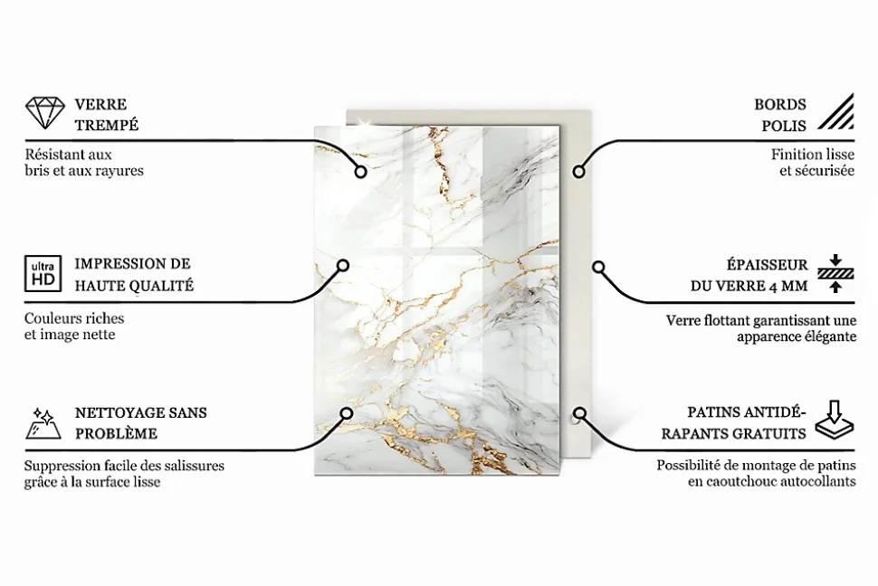 Dessus de table en verre trempé Wallfluent 100x70 cm Motif mosaïque avec ornements