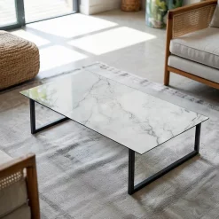 Dessus de table en verre trempé Wallfluent 100x50 cm Motif de surface en marbre