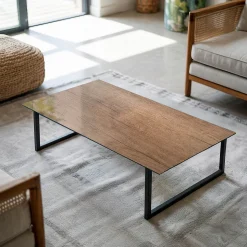 Dessus de table en verre trempé Wallfluent 100x50 cm Motif naturel du bois