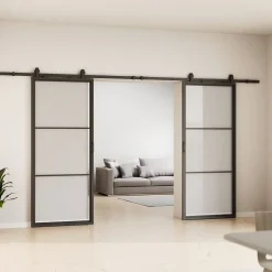 Double porte coulissante complète verre Schulte - 205x220 - porte vitrée - porte verrière - décor Loftstyle - noir