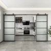 Double porte coulissante complète verre Schulte - 205x220 - Porte vitrée - Satinée - Décor industriel - Noir