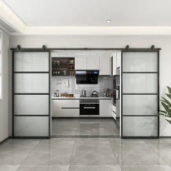 Double porte coulissante complète verre Schulte - 205x220 - Porte vitrée - Satinée - Décor industriel - Noir