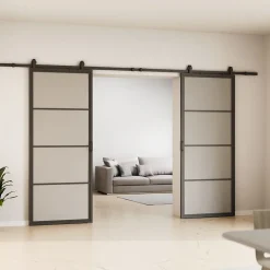 Double porte coulissante complète verre Schulte - 205x220 - Porte vitrée - Satinée - Décor industriel - Noir