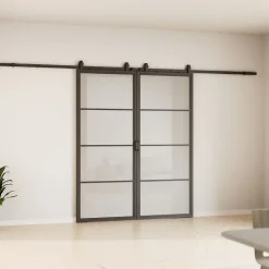 Double porte coulissante complète verre Schulte - 205x220 - Porte vitrée - Satinée - Décor industriel - Noir