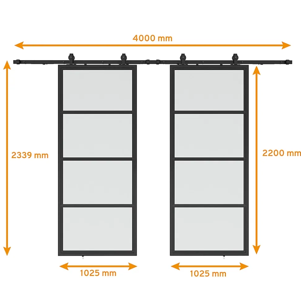 Double porte coulissante complète verre Schulte - 205x220 - Porte vitrée - Satinée - Décor industriel - Noir