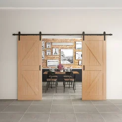 Double porte coulissante intérieure en bois Schulte - 180x215 - chêne - oak - système ouvert noir - softclose