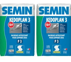 Enduit de Ragréage Autolissant Kedoplan Fibré Semin, Sol Intérieur, sac de 25 kg (lot de 2)