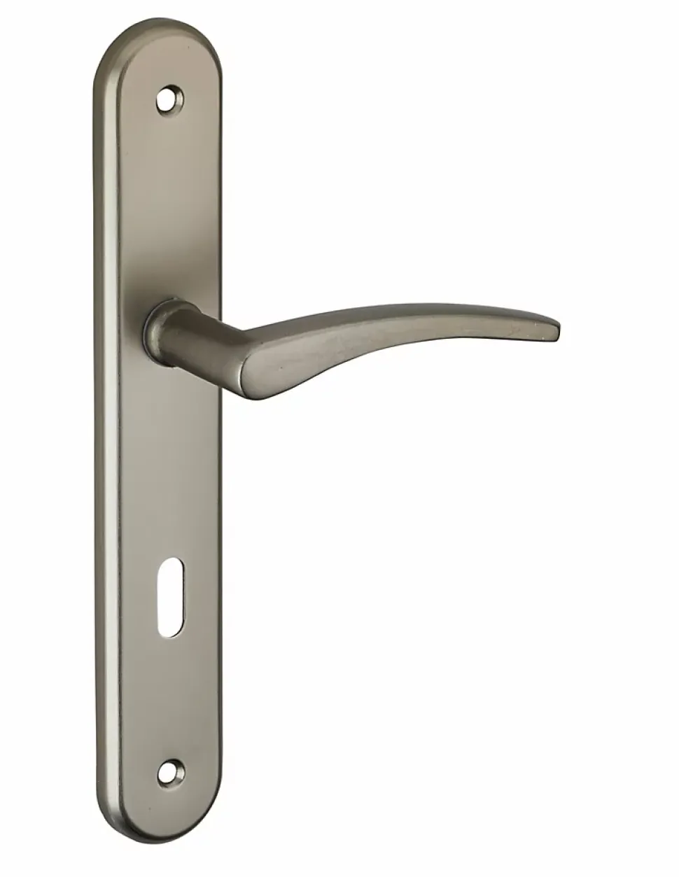 Ensemble de poignées pour porte de chambre Vesta trou de clé, carré 7mm, entr'axes 195mm, nickelé satiné - THIRARD