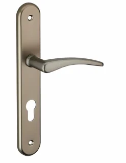 Ensemble de poignées pour porte d'entrée Vesta trou de cylindre, carré 7mm, entr'axes 195mm, nickelé satiné - THIRARD