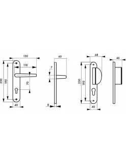 Ensemble de poignées pour porte d'entrée palière Crecy trou de cylindre, carré 7mm, entr'axes 195mm, anodisé argent - THIRARD