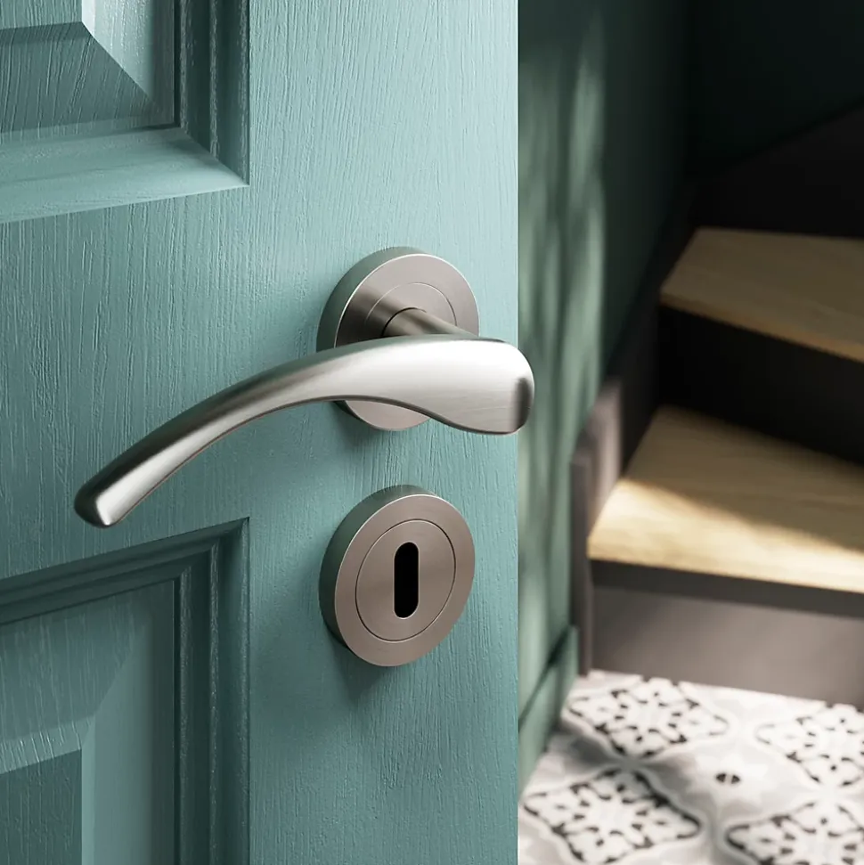Ensemble poignée sur rosace rond à visser GoodHome Ruis effet nickel satin gris Ø50mm