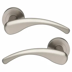 Ensemble poignée sur rosace rond à visser GoodHome Ruis effet nickel satin gris Ø50mm